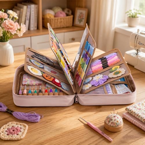 AMOIGEE Sewing Bag Organizer with 17 Clear Pockets and Tool Holders