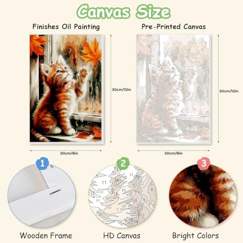 Spandrel Framed Paint by Numbers Cat Kit for Adult, Autumn Adult Paint by Number Kits on Canvas, DIY Acrylic Oil Easy Halloween Painting by Numbers Fall for Home Wall Decor, 8x12in