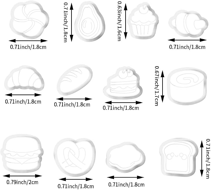 Xaekicr Bakery & Food Theme Polymer Clay Cutters Set - 12pcs Miniature Shapes Including Croissant, Burger, Avocado, Cupcake, Bread & Toast for DIY Earring Jewelry, Soft Clay Crafts & Scrapbooking