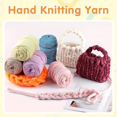 Chunky Yarn for Hand Knitting- Velvet Chenille Tube Yarns- Jumbo Yarns for Blankets, Pet Beds, Machine Washable (0.66 Lb/18.59 Yd), Easy No-Tool Arm Knitting & Crochet Project Yarn (Misty Blue)