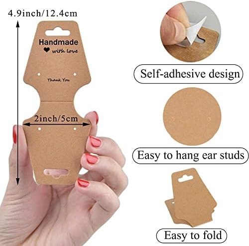 100PCS Jewelry Packaging for Small Business Self Adhesive Bracelet Display Cards, Sturdy Kraft Paper Necklace Holder Tags Card for Selling Keychain Scrunchies