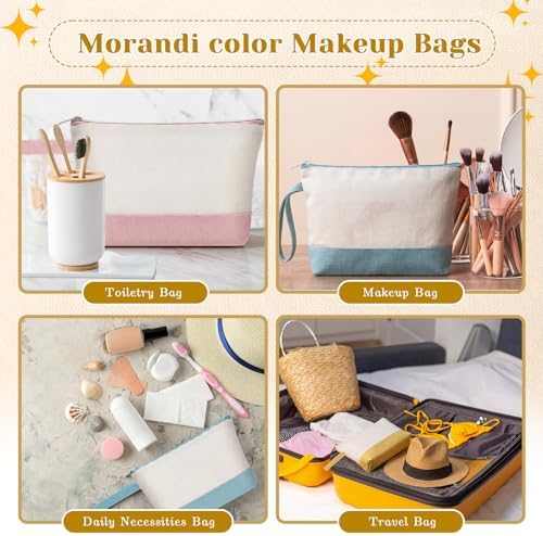 12 Pcs Blank Canvas Makeup Bags with Zipper DIY Craft Morandi Cosmetic Bags Bulk Heat Transfer Travel Toiletry Pouch for Women Colleagues Friends Christmas Vacation (Morandi)