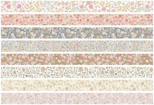 Vintage Washi Tape Set 8 Rolls Thin Retro Decorative Antique Patterns Masking Tapes for Arts, DIY Crafts, Journals, Planners, Scrapbook, Wrapping (Little Flowers)