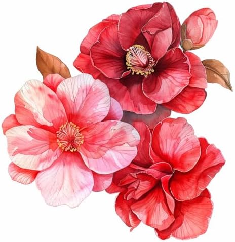 Watercolor Red Camelia Flower Decals for Cars, Floral Bumper Sticker, Vehicle Decor Sticker, Beautiful Camelia Flower Sticker for Hard Case, Waterbottle, Notebook, Window, Mirror (Red)