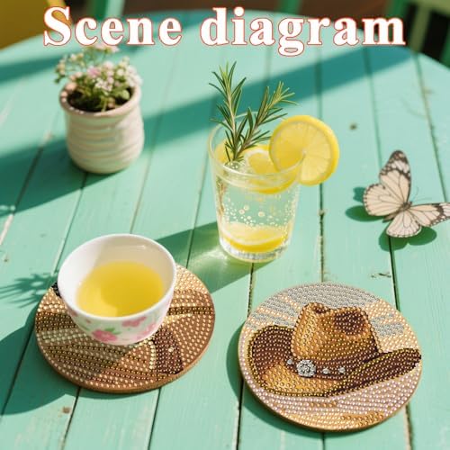 DOTSOPS 8 Pcs Cowboy Diamond Painting Coasters with Holder for Beginners