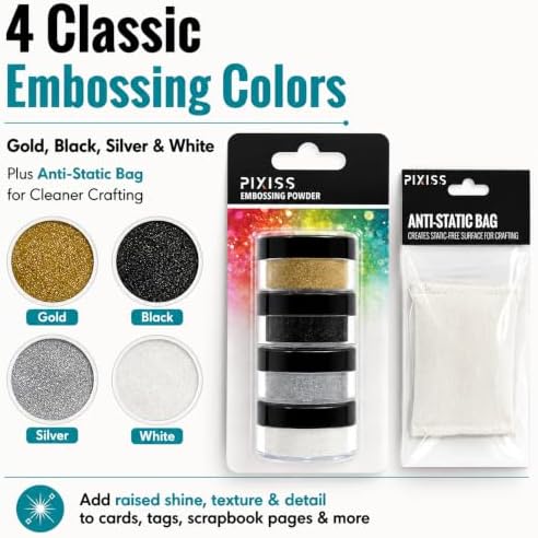 Pixiss Heat Tool Embossing Heat Gun for Crafts, Embossing Arts, Candles, Shrink Wrap. 4 Embossing Powders, Anti-Static Embossing Pad