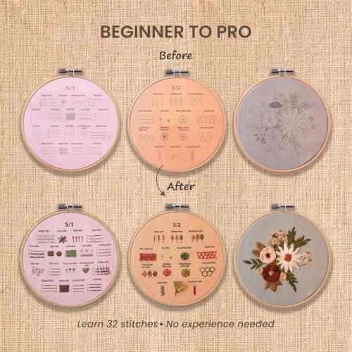 nevora shop Beginner Embroidery Kit for Adults with 3 Hoop