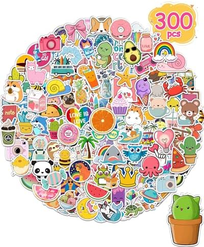 300 Pcs/Pack Water Bottle Stickers for Kids, Cute Vinyl Waterproof Stickers | Party Favors for Girls Teens, Back to School Supplies Gifts, Classroom Prizes, Goodie Bag Stuffers, Teacher Classroom Supplie