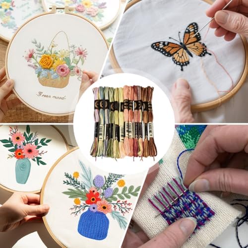 12 Skeins 105 Yards Cross Stitch Floss Colorful Embroidery Thread 6 Ply Variegated Polyester Friendship Bracelet String Bulk for Sewing Making Needlecraft Knitting Clothes Stitching Decor