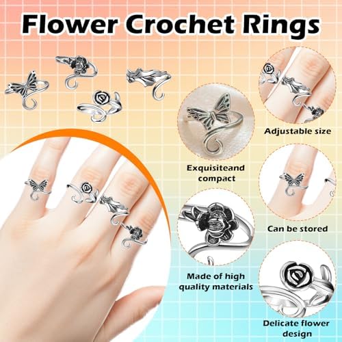 4pcs Knitting Crochet Loop Ring for Fingers Metal Open Yarn Guide Crochet Rings