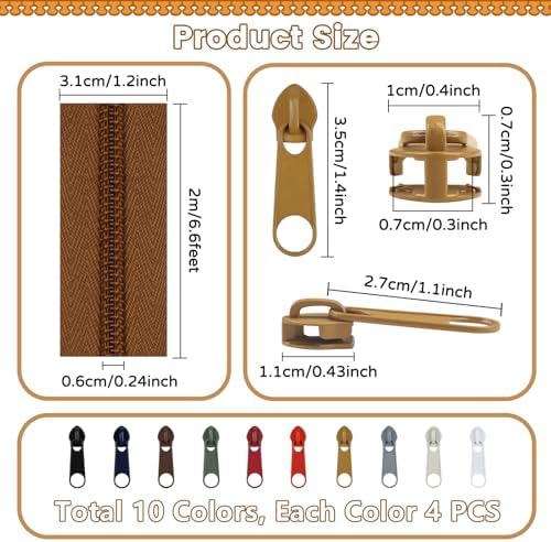 DOITEM 22.2 Yards/ 20 m 10 Pieces Assorted Colors #5 Nylon Coil Zippers, Sewing Zippers Endless Zips with 40 Pieces Zipper Sliders Zip Heads for DIY Sewing Tailor Craft Supplies