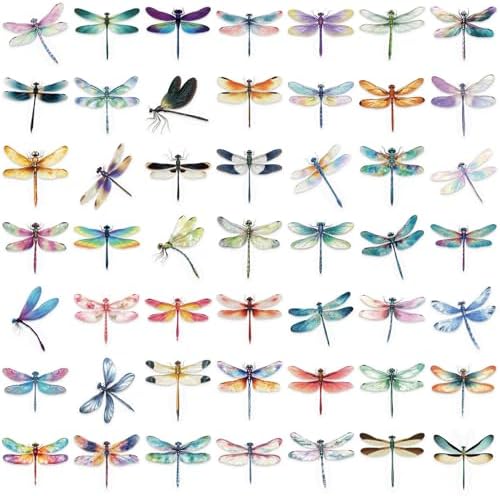 50 Pcs Dragonfly Stickers for Scrapbooking, PET Transparent Decorative Stickers Supplies Journal Stuffers for Adult Card Making Letters DIY (Dragonfly)