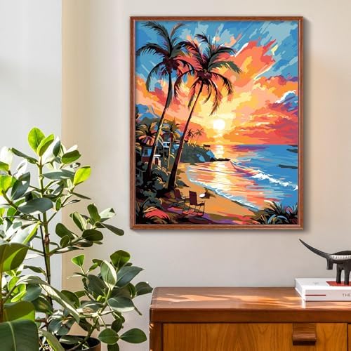 ZTOTZ Paint by Numbers Beach Ocean, Summer Paint by Numbers kit for Adults Beach,Holiday Paint by Numbers for Adults Wall Decor(16x20in)