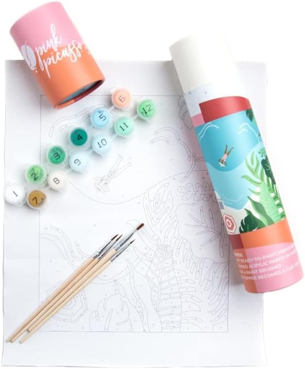 Pink Picasso Paint by Number Kit, All Ages, 8x10, Tropic Like It's Hot | Mid Century Modern Collection, Acrylic Paints and Brushes included, Pre-printed high quality canvas, DIY art kit, Gift-ready