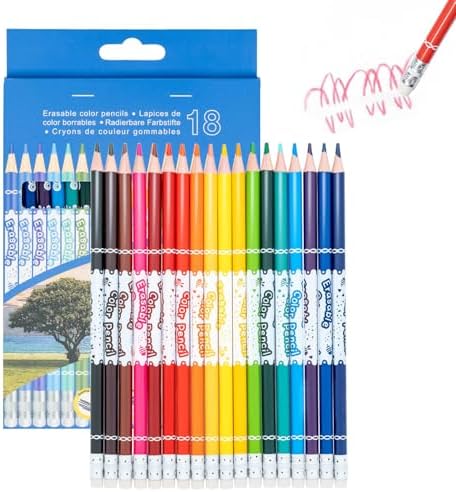 Erasable Colored Pencils Set of 18, Color Pencils with Erasers, School Art Supplies for Drawing, Coloring, Sketching, Art Projects (18 Color)