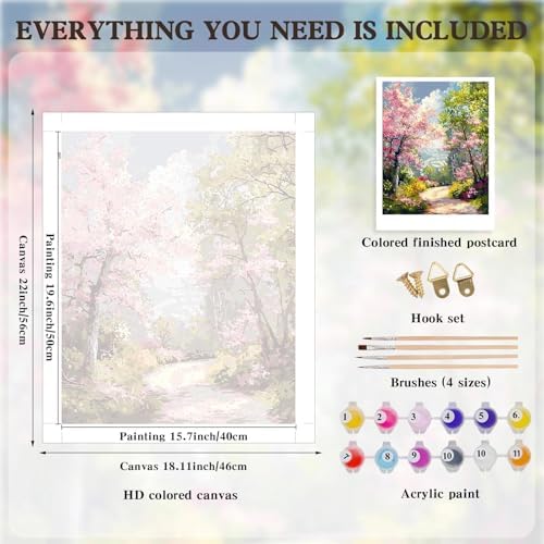 Alptiny Spring Landscape Paint by Numbers Kit for Adults Beginner, Floral Pathway Paint by Number Kits, DIY Flower Oil Painting Kit for Relaxation & Home Decor, 16x20 Inch