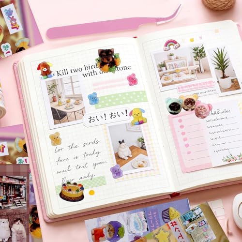40 Sheets Japanese Sticker Book 2pcs Vintage Animal Technology Scrapbook Journal Stickers Cute Korean Stickers for Journaling Scrapbooking Planner Kawaii Sticker for Kid Adult DIY Cartoon Cosmtic Book