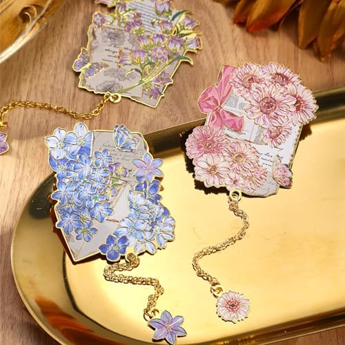 4 Pieces Metal Bookmark, Hollow Flower Book Mark for Book Lovers, Vintage Bookmarks for Reading Women, Men, Teacher, Students