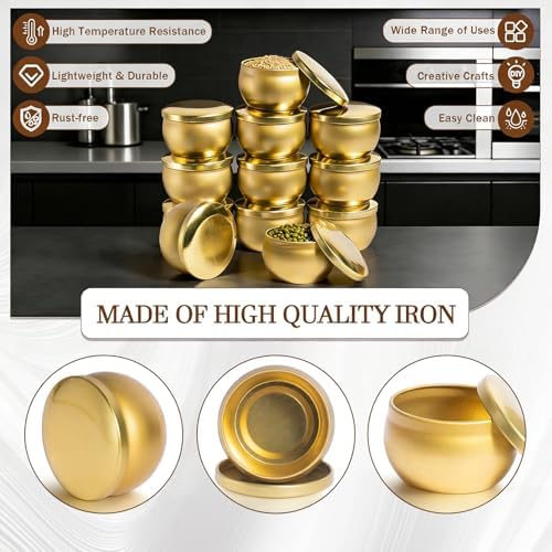 Candle Tins Bulk, 16 Packs 2.5 oz Empty Candle Jars for Making Candles, Metal Candle Tins with Lids, Candle Tin with Wicks, Wick Holders & Stickers for DIY Candle and Gifts (Gold)