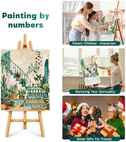 Possoco 2 Pack Paint by Numbers Kit for Adults Beginner, Boho Green Plant Adult Paint by Number Kits on Canvas, DIY Acrylic Number Painting for Adults for Home Wall Decor Gift 16x20 Inch