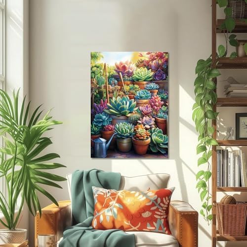 ICYANART Succulent Paint by Numbers Kit for Adults Beginner Plant Lover | Succulent Paint by Number for Adults Beginners, Acrylic Green Painting by Numbers, Succulent Number Painting 16x20 In