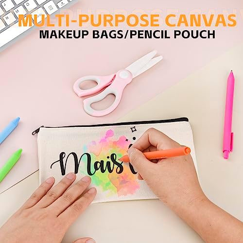8×4.7 Inch Blank DIY Craft Bag Canvas Pencil Case Blank Makeup Bags- Canvas Pencil Pouch Bulk Canvas Cosmetic Bag Multi-Purpose Travel Toiletry Bag Canvas Zipper Bags