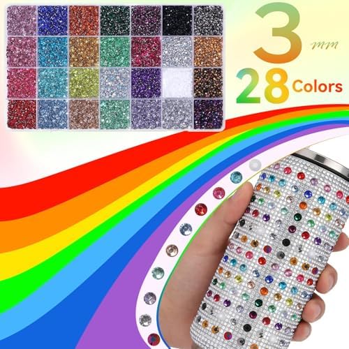 32000Pcs Color Rhinestones Bedazzling Kit, 3mm Gems Crafting