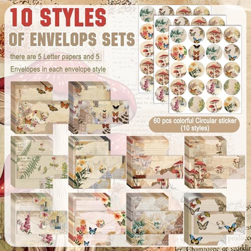 TaoBary 160 Pcs Nature Vintage Stationery Paper and Envelopes Set