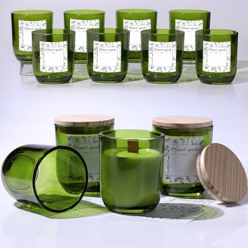 LETINE 12PCS Premium 8oz Green Glass Candle Jars with Lids - Bulk Empty Vessels for Candles, Eco-Friendly Candle Containers for Wedding Gifts & Candle Making Supplies, Ideal for Business Owners