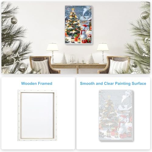 SENQAO Christmas Paint by Numbers for Adults Framed, Snowman Christmas Tree Adults' Paint-by-Number Kits, Adult Paint by Number Kits on Canvas,Acrylic Number Painting for Home Decor, 8x12in