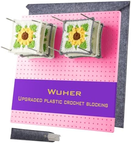 wuher 13''Granny Square Blocking Boards for Crochet Projects, Crochet Blocking Board with 20 pegs, Large-Sized Plastic Blocking Board is a Gift for Crochet Enthusiasts and Beginners (Pink)