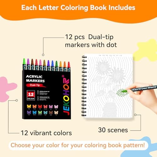 Adult Coloring Book Set:3 PCS Dot Coloring Books for Adults with 90 Patterns and 12PCS Acrylic Markers,Dot Art for Adults to Relax and Relieve Anxiety Gifts-(Animal & Flowers Plant & Countryside)