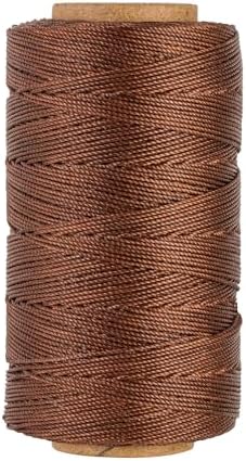 Bonded 0.8mm Round Waxed Polyester Cord, 3-ply Wax Coated Thread, 197 Yards Stiff String for Heavy Duty Fabric, Leather Sewing, Book Binding, Upholstery Repair, and Macrame Jewelry - Deep Coffee