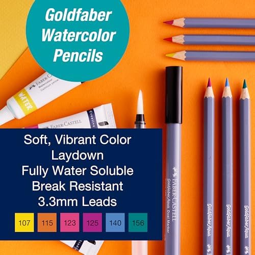 Faber-Castell Try It Box: Wet Mediums, 13 Piece Watercolor Art Set including Watercolor Pencils & Paint, Water Brush Pen and Paint Water Cup