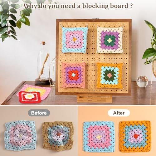 15.5" Foldable Crochet Blocking Board with 35 Pegs for Crochet Project, Big