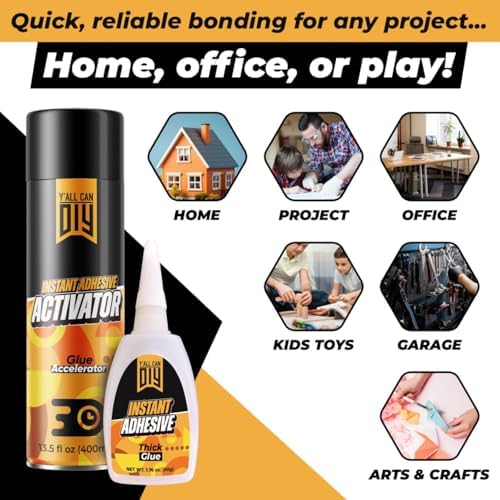 CA Glue with Activator (4 x 1.76 oz. + 2 x 13.5 fl oz.) - Industrial-Grade Cyanoacrylate Adhesive and Super Glue Accelerator for Woodworking, Crafts, DIY, and Repairs, Instant Glue Bond