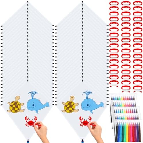 Libima 50 Pcs DIY Blank Kites for Kids Bulk Large Kite Making Kit Easy to Fly Set Party with Watercolor Pens and String Decorating Coloring Party Set for Craft Outdoor Games (Rhombus)