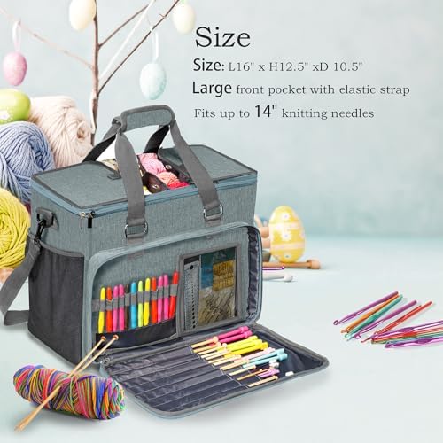 MYBAGZING Knitting Bag, Large Crochet Bag, Crochet Tote Bag, Yarn Bags for Crocheting, Yarn Storage Organizer for Knitting & Crochet Supplies