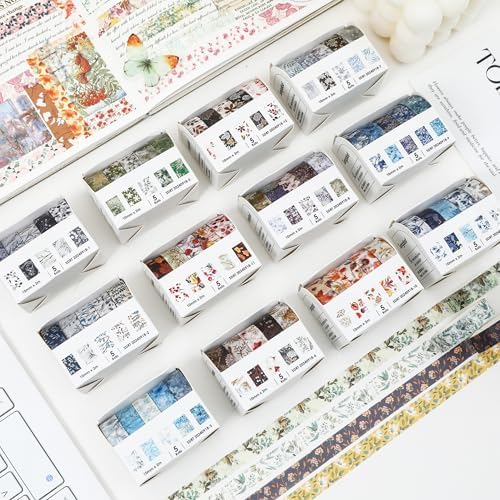 Flowers Washi Tape Set 60 Rolls Leaves Patterns Decorative Skinny Snow Masking Tapes for Arts, DIY Crafts, Journals, Planners, Scrapbook, Wrapping (Winter)