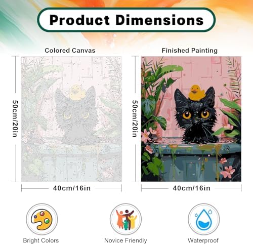 Paint by Numbers Kit for Adults Beginner, Black Cat Adult Paint by Number Kits on Canvas, DIY Easy Acrylic Watercolor Oil Paint by Number for Adults Teens Cute Animal for Home Decor Gift 16x20 Inch