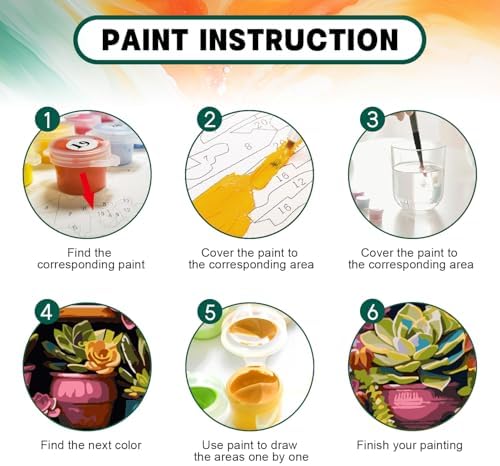 Possoco Paint by Numbers Kit for Adults Beginner Plants, Succulent Easy Adult Paint by Number Kits on Canvas, DIY Acrylic Watercolor Oil Paint by Number for Adults Teens for Home Decor 16x16 Inch