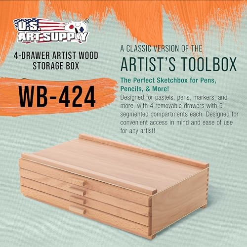 U.S. Art Supply 4-Drawer Artist Tool Supply Box with Storage Drawers