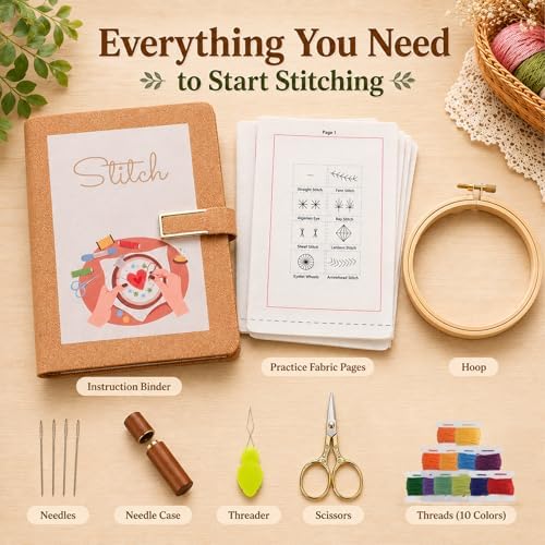 Ogioxam Embroidery Stitch Book Kit for Beginners, Hand Embroidery Kits for Adults, Embroidery Book Kit for Beginners