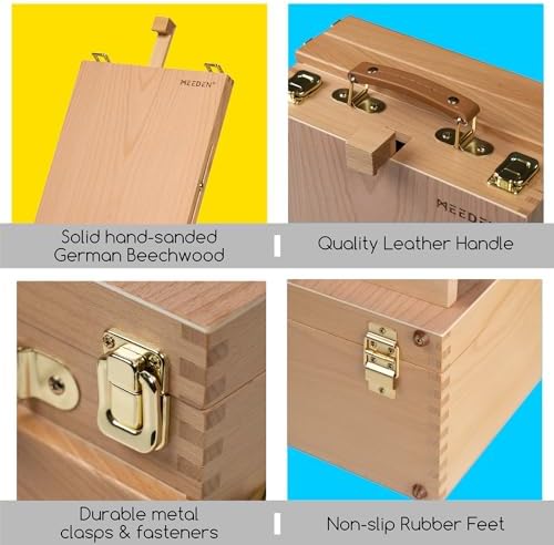 MEEDEN Large Tabletop Easel Sketchbox, Adjustable Solid Beech Wood Desktop Easel Box, Travel Easel for Artists, Table Top easels for Painting, Wooden Art Storage Box for Artist, Adults & Beginners