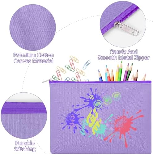 12 Pieces Cotton Canvas Makeup Bag, Multipurpose Cosmetic Bag with Zipper Travel Toiletry Pouch, Blank DIY Craft Bag (Purple, XL)
