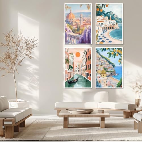 4 Pack Framed Scenery Paint by Numbers Kits for Adults with Easel (8x12in)