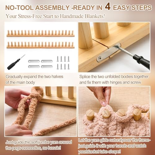 Novabright 67'' Extra Large Chunky Knitting Loom Knitting for Blanket Making 2 in 1 Making Loom for DIY Throw Blankets Adjustable Size Chunky Knit Foldable Weaving Kit for Beginner Yarn Craft