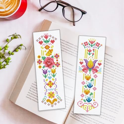 ORIGACH 6 Set Vintage Folk Floral Cross Stitch Bookmark Kit for Beginner
