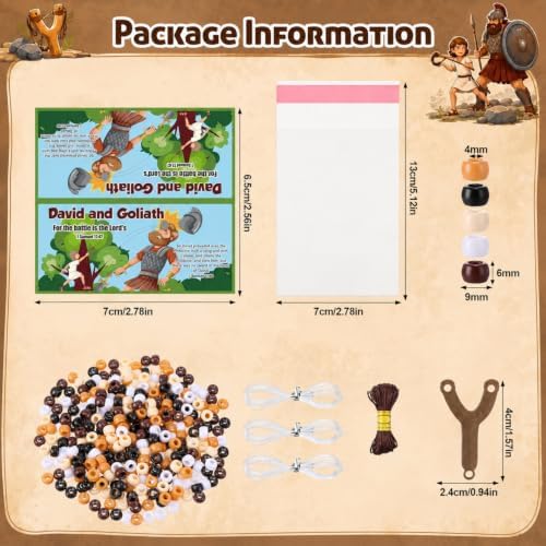 Soulchen 48 Sets David and Goliath Crafts Kit Sunday School Beads Bracelets with Slingshot Making Kit Vbs Craft Christian Religious Card for Classroom Bible Story Party Favor Education Home Activities