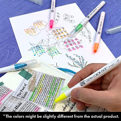 Kuretake CLEAN COLOR DOT Single Hightlight 6 colors set, Flexible dot tip marker, for Journals, Crafts, Illustration, Lettering, Planners, for Adult, Kids, Made in Japan